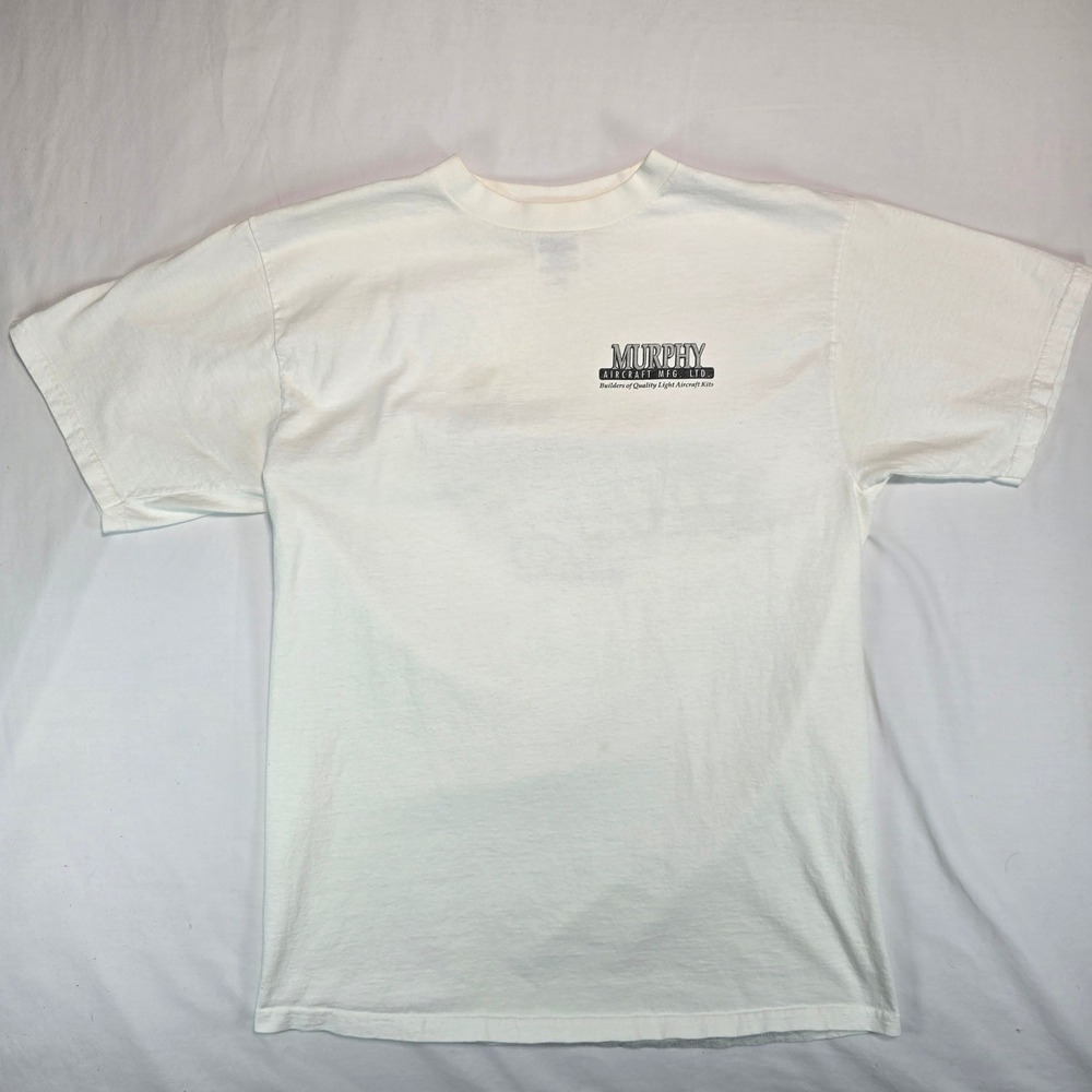 Vintage Tultex Murphy Aircraft Mfg Fly Murphy Metal Graphic T-Shirt White Large